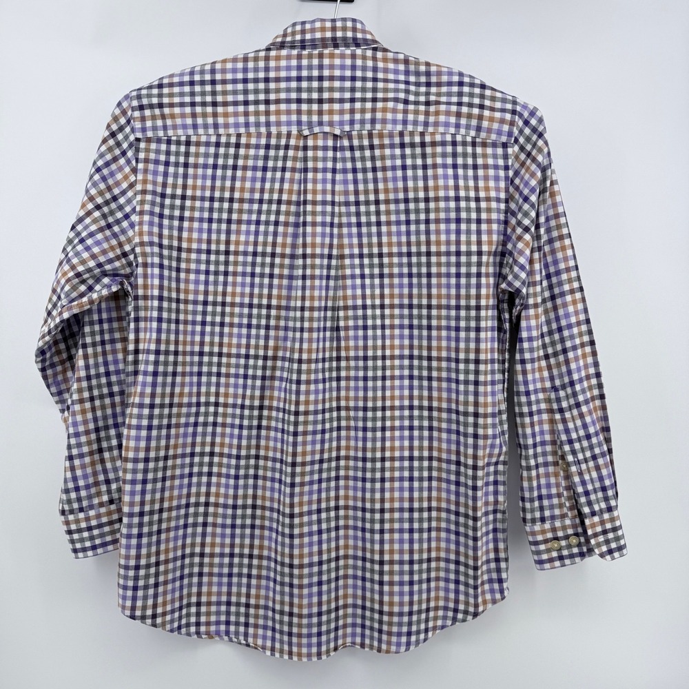 Orvis Country Twill Plaid Button Down Shirt Mens Large Purple Tan Made Portugal - Picture 3 of 16